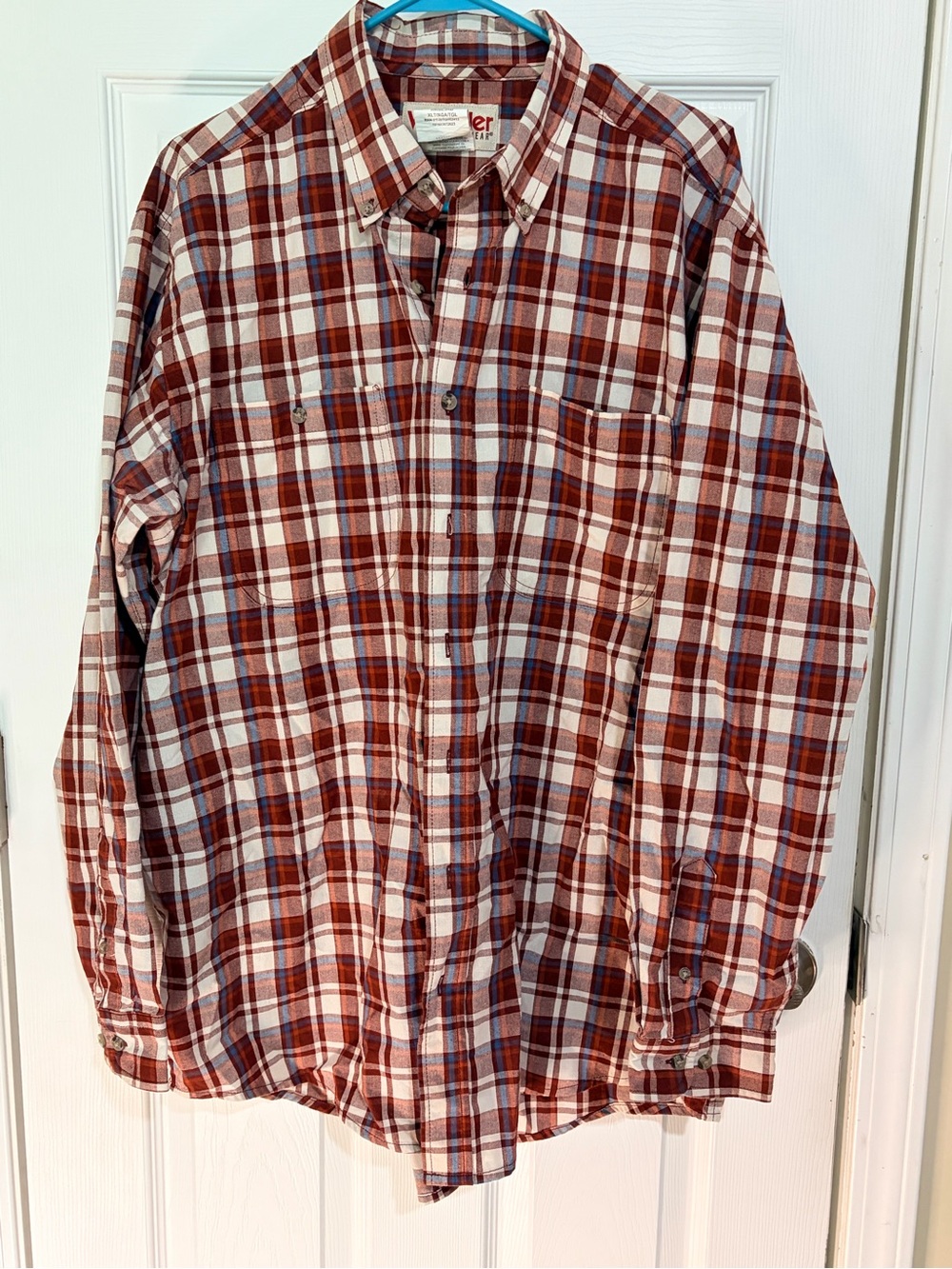 Wrangler Red and White Plaid Button-Down Shirt
